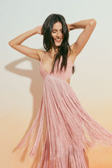Vestido flecos rosa