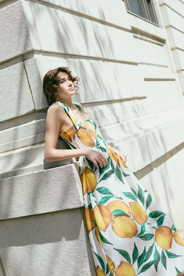 Vestido resortado Limones