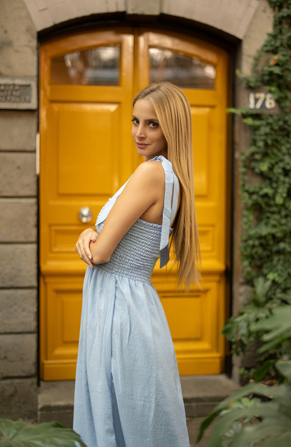 Vestido resortado baby blue