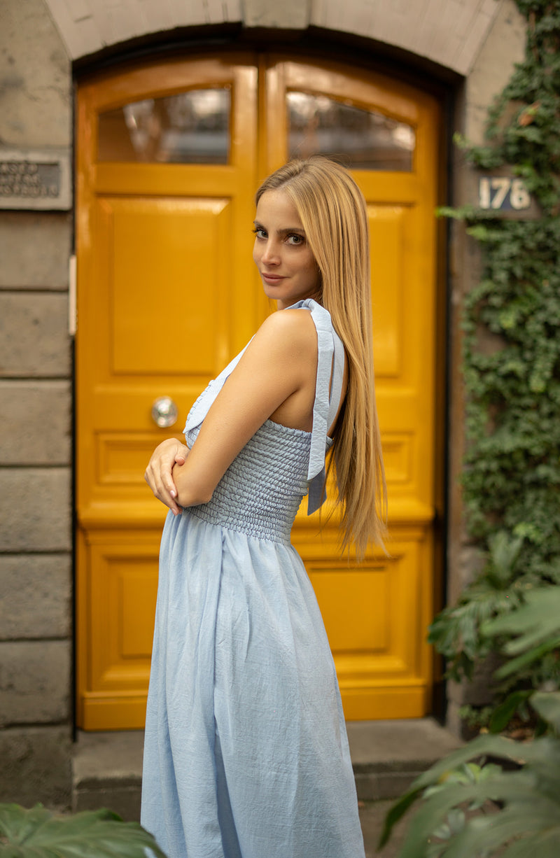 Vestido resortado baby blue