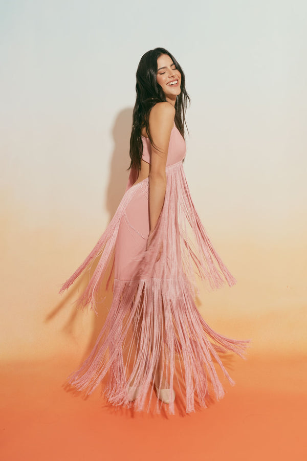Vestido flecos rosa