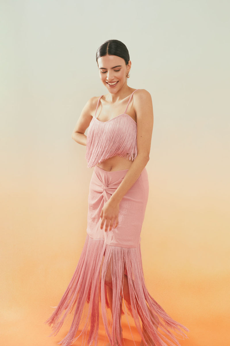 Falda flecos rosa