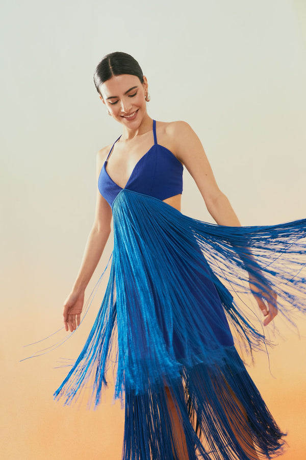 Vestido flecos azul