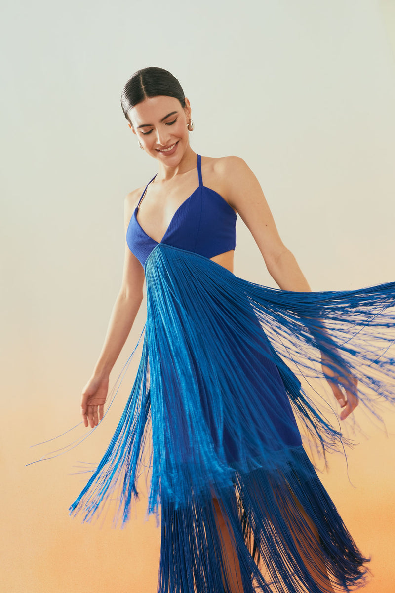 Vestido flecos azul