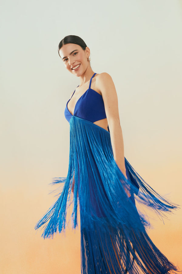 Vestido flecos azul