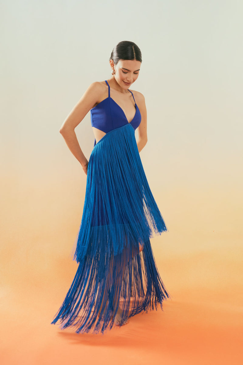 Vestido flecos azul