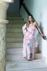 Coral half shoulder dress