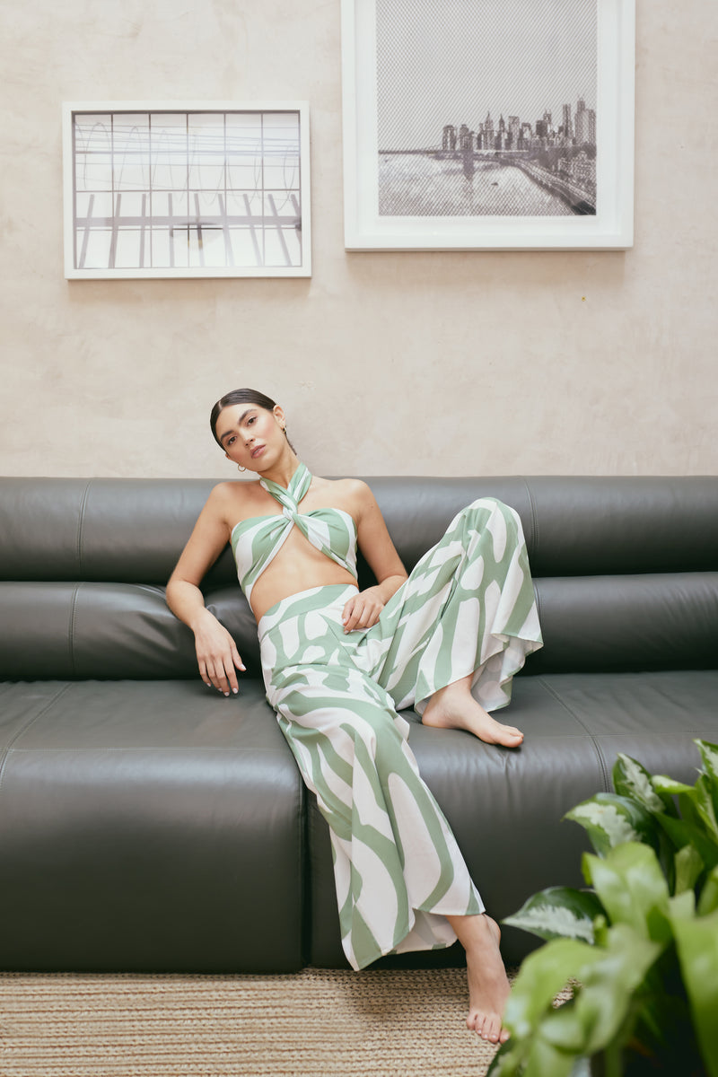 OLIVE GREEN AND MINT ZEBRA TOP