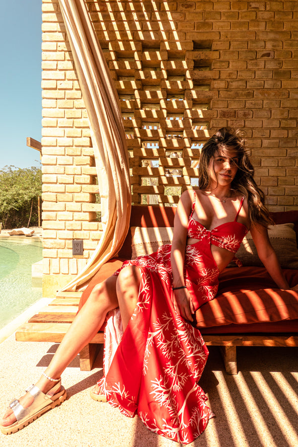 Coral Red Dress with Flow