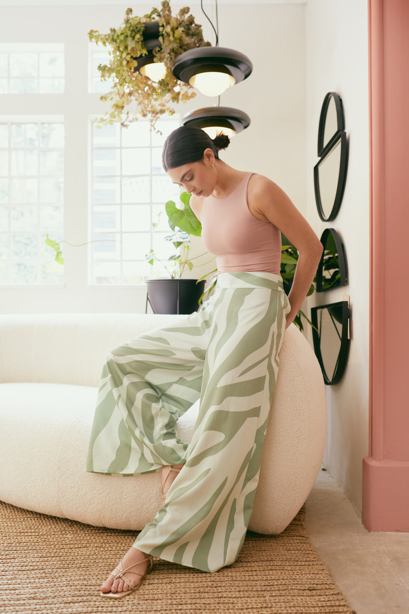 OLIVE GREEN AND MINT GREEN ZEBRA PANTS